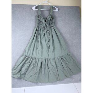 GLNEGE Sage Green Smocked Maxi Dress With Adjustable Straps & Tiered Design